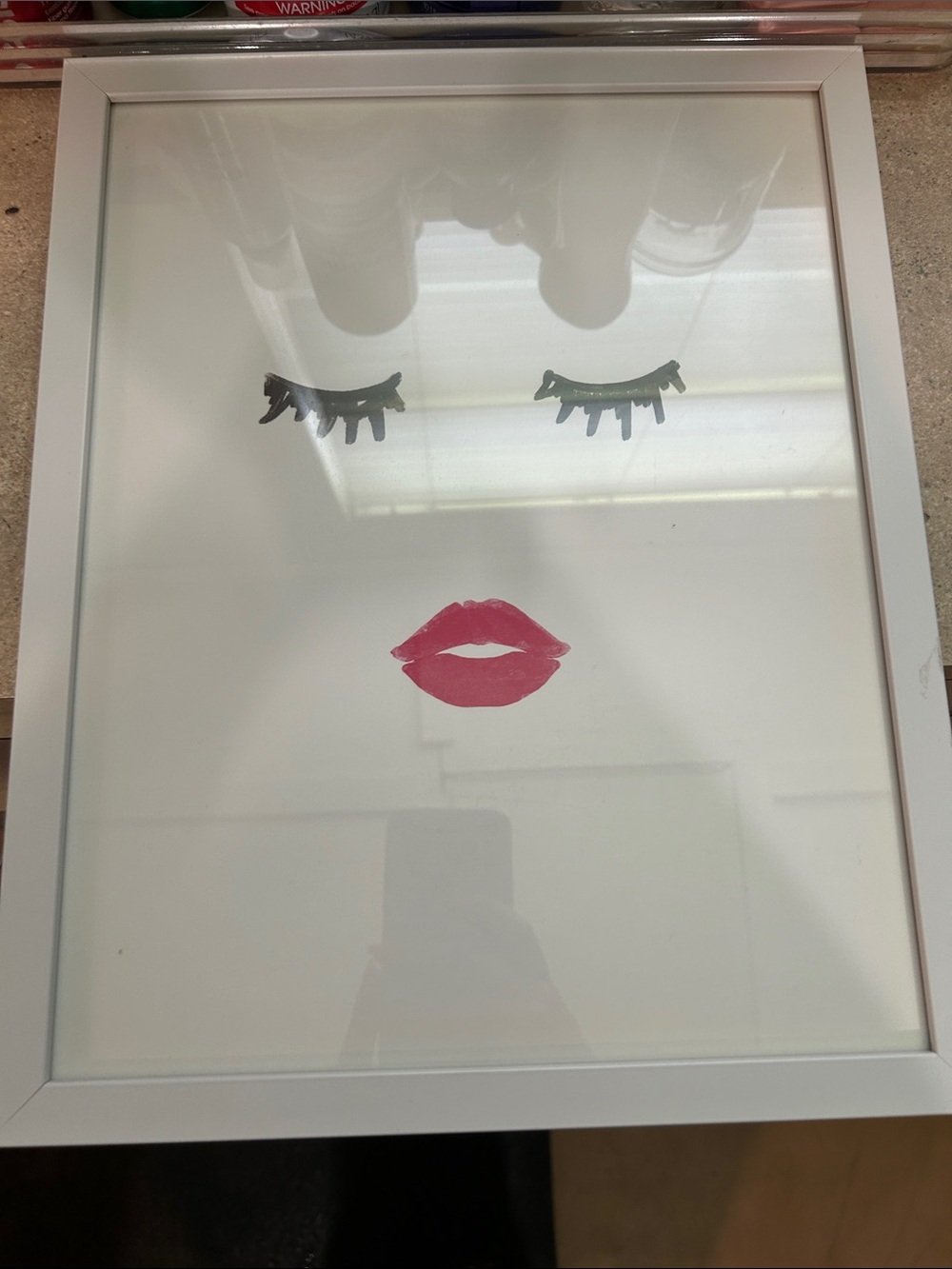 Hobby Lobby White Framed Lip & Lash Minimalist Art - Pink Lips, Black Lashes